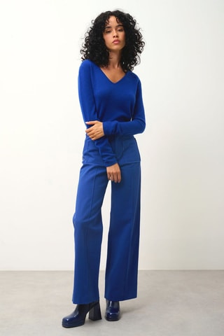 Pull Galise 100% cachemire, 2 fils - Col en V - Bleu