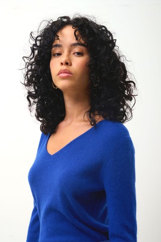 Pull Galise 100% cachemire, 2 fils - Col en V - Bleu