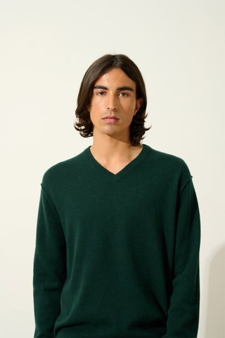 Pull Timeo 100% cachemire, 2 fils - Col en V - Vert