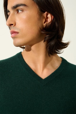Pull Timeo 100% cachemire, 2 fils - Col en V - Vert