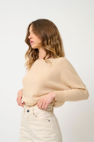 Pull Goléon 100% cachemire, 2 fils - Col bateau - Beige