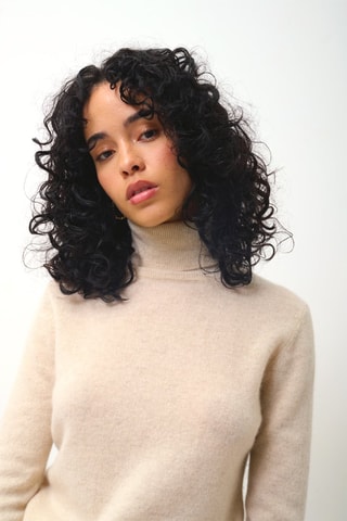 Pull Bise 100% cachemire, 2 fils - Col montant - Beige