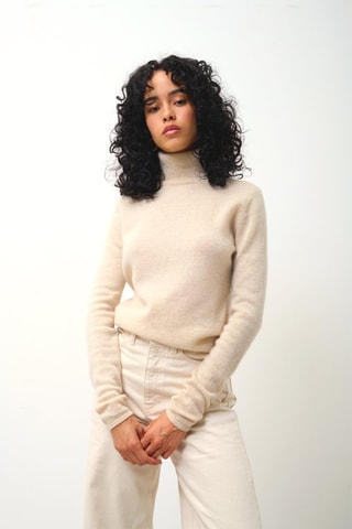 Pull Bise 100% cachemire, 2 fils - Col montant - Beige