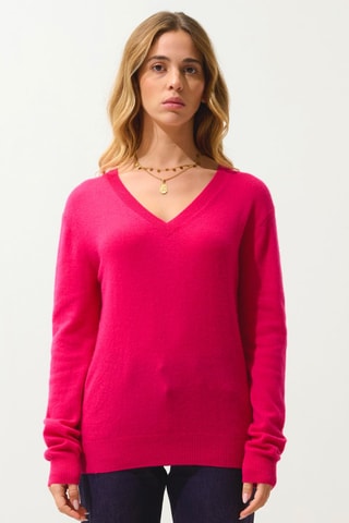 Pull Gardoria 100% cachemire, 2 fils - Col en V - Fuchsia