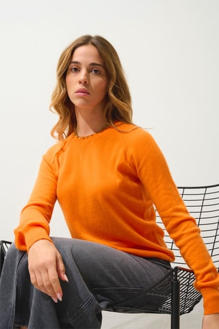 Pull Etret 100% cachemire, 2 fils - Col rond - Mandarine