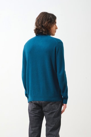 Pull Bange 100% cachemire, 2 fils - Col montant - Bleu canard