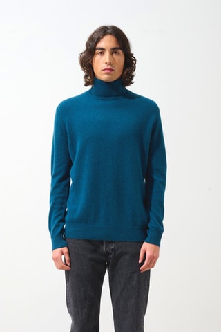 Pull Bange 100% cachemire, 2 fils - Col montant - Bleu canard