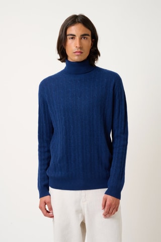 Pull Kona 100% cachemire, 2 fils - Col montant - Bleu nuit