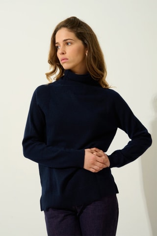 Pull Madeline 100% cachemire, 2 fils - Col montant - Bleu marine