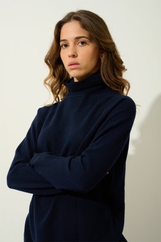 Pull Madeline 100% cachemire, 2 fils - Col montant - Bleu marine