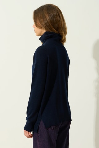 Pull Madeline 100% cachemire, 2 fils - Col montant - Bleu marine