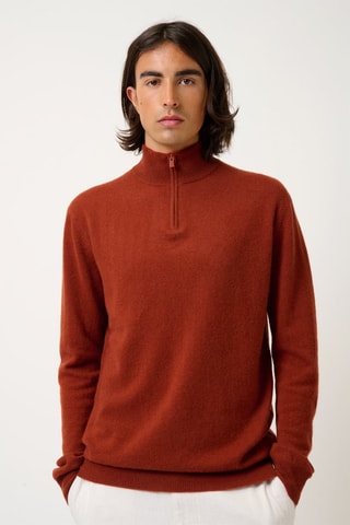 Pull Ambin 100% cachemire, 2 fils - Col montant zippé - Rouge brique