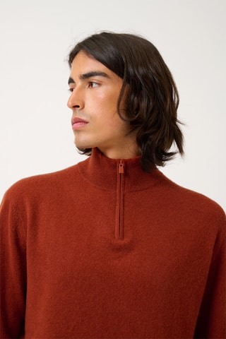 Pull Ambin 100% cachemire, 2 fils - Col montant zippé - Rouge brique
