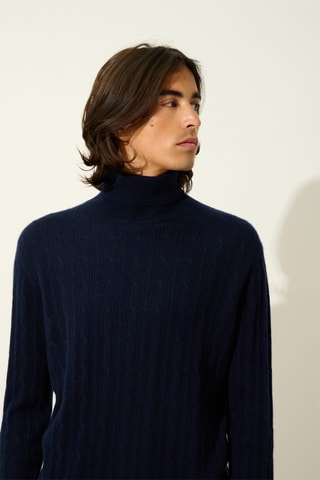 Pull Kona 100% cachemire, 2 fils - Col montant - Bleu marine