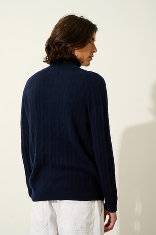 Pull Kona 100% cachemire, 2 fils - Col montant - Bleu marine