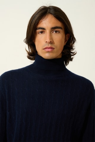 Pull Kona 100% cachemire, 2 fils - Col montant - Bleu marine