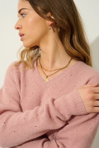 Pull Doty 100% cachemire, 4 fils - Col en V - Rose