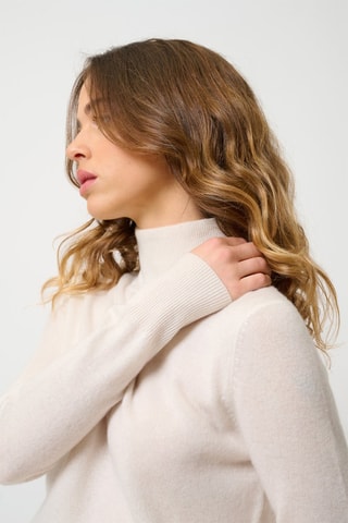 Pull Eileen 100% cachemire, 2 fils - Col montant - Blanc