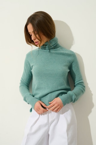 Pull Cassy 100% cachemire, 2 fils - Col montant - Vert