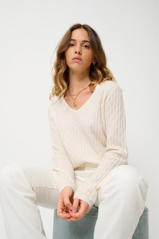 Pull Grasmoor 100% cachemire, 2 fils - Col en V - Blanc