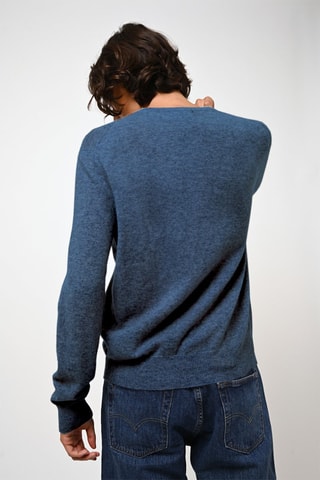 Pull Aiglière 100% cachemire, 2 fils - Col rond - Bleu