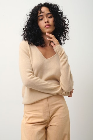 Pull Galise 100% cachemire, 2 fils - Col en V - Beige