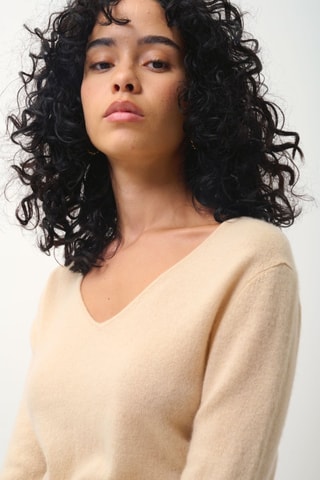 Pull Galise 100% cachemire, 2 fils - Col en V - Beige