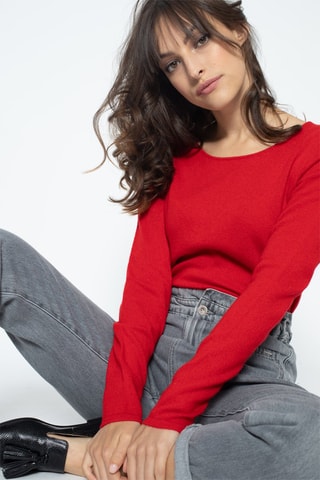 Pull Ecrin 100% cachemire, 2 fils - Col rond - Rouge