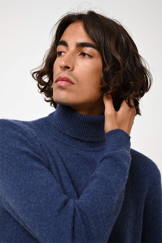 Pull Martin 100% cachemire, 4 fils - Col montant - Bleu foncé chiné, 340 g