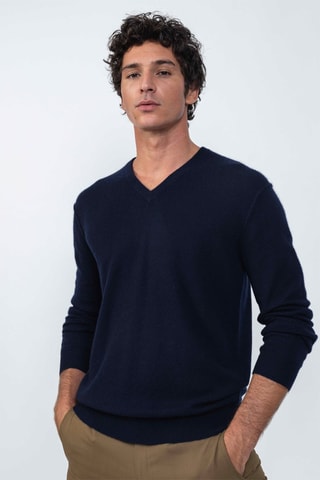 Pull Timeo 100% cachemire, 2 fils - Col en V - Bleu marine