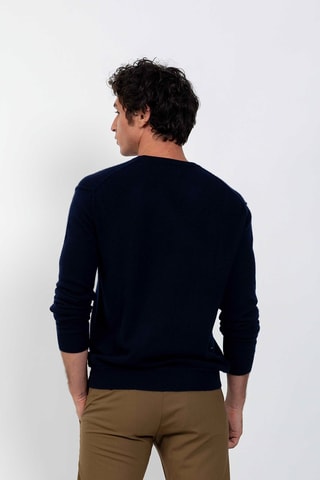 Pull Timeo 100% cachemire, 2 fils - Col en V - Bleu marine