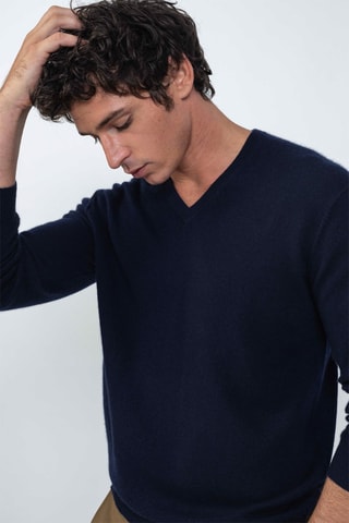 Pull Timeo 100% cachemire, 2 fils - Col en V - Bleu marine