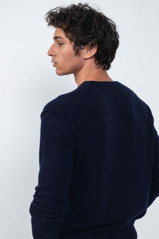 Pull Timeo 100% cachemire, 2 fils - Col en V - Bleu marine