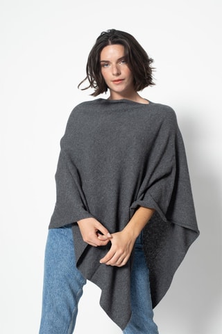 Poncho Carra 100% cachemire, 2 fils - Col asymétrique - Anthracite chiné