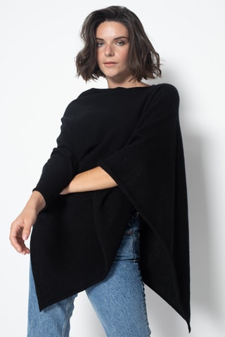 Poncho Carra 100% cachemire, 2 fils - Col asymétrique - Noir
