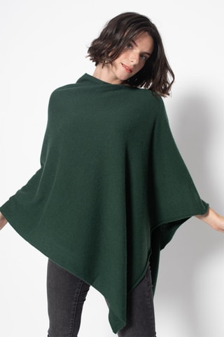 Poncho Carra 100% cachemire, 2 fils - Col asymétrique - Vert foncé