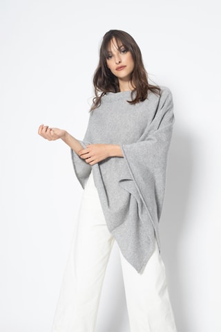 Poncho Carra 100% cachemire, 2 fils - Col asymétrique - Gris clair chiné