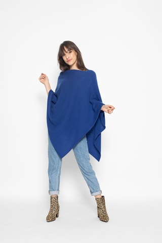 Poncho Carra 100% cachemire, 2 fils - Col asymétrique - Bleu cobalt