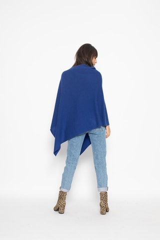 Poncho Carra 100% cachemire, 2 fils - Col asymétrique - Bleu cobalt