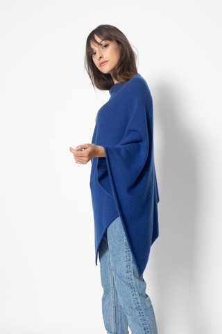 Poncho Carra 100% cachemire, 2 fils - Col asymétrique - Bleu cobalt