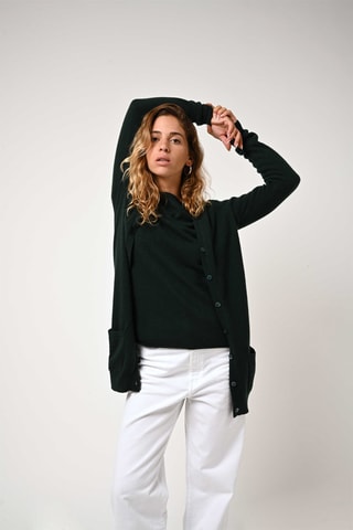 Gilet Cimet 100% cachemire - Col en V - Cyprès