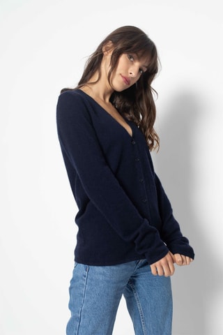 Gilet Chalais 100% cachemire, 2 fils - Col en V - Bleu marine