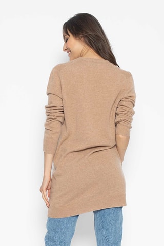 Gilet long Cimet 100% cachemire, 2 fils - Col en V - Camel chiné