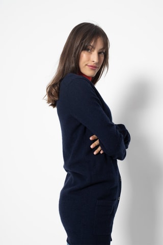 Gilet long Cimet 100% cachemire, 2 fils - Col en V - Bleu marine