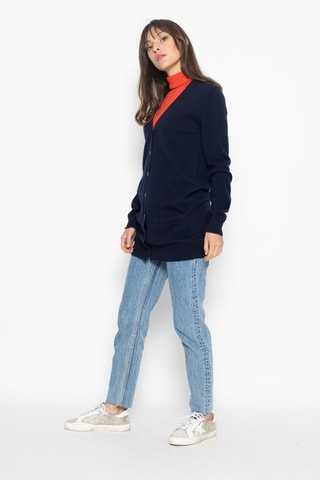 Gilet long Cimet 100% cachemire, 2 fils - Col en V - Bleu marine