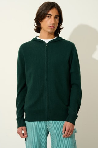 Gilet à capuche Neurre 100% cachemire - Cyprès