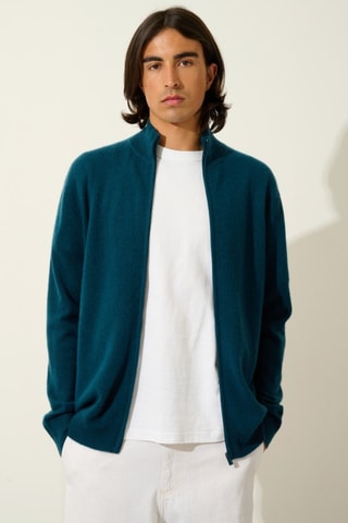 Gilet Albaron 100% cachemire - Col montant - Vert canard