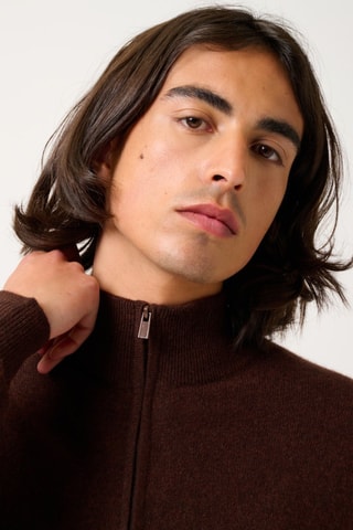 Gilet Albaron 100% cachemire - Col montant - Café