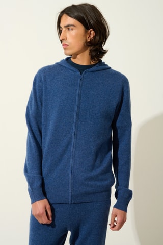 Gilet à capuche Neurre 100% cachemire - Océan chiné