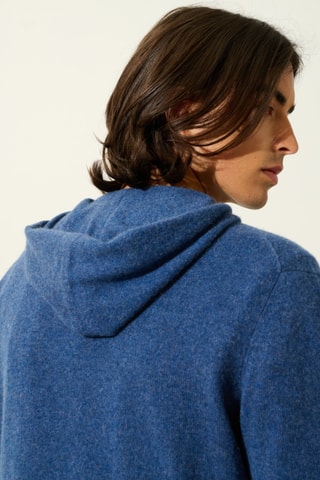 Gilet à capuche Neurre 100% cachemire - Océan chiné